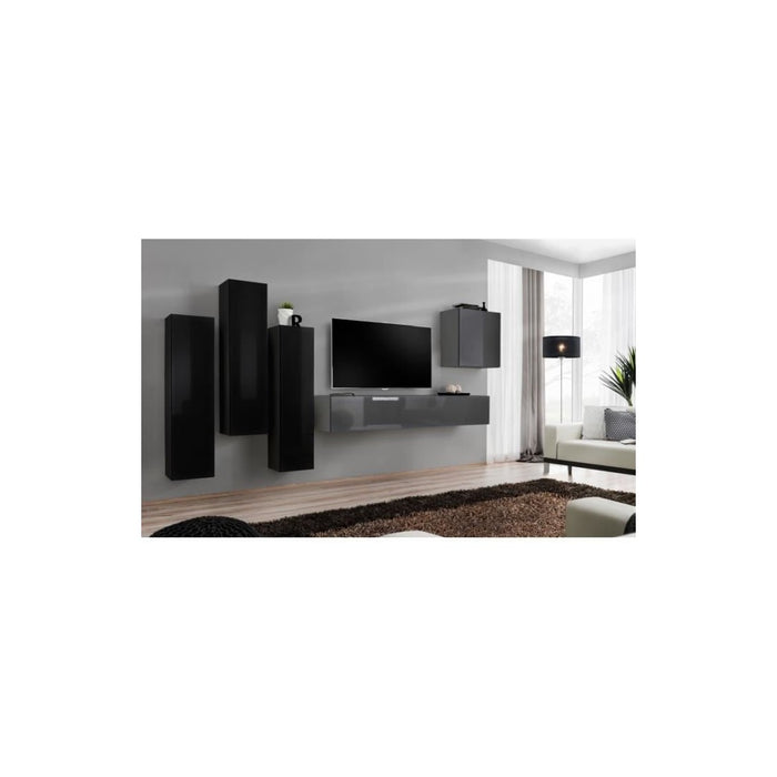 Set di mobili da soggiorno design collezione SWITCH III. Colori nero e grigio lucido.