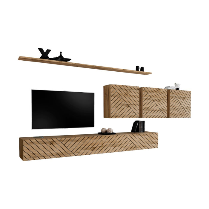 Set di mobili da salotto design collezione SWITCH VII, colore rovere con finiture fresate.