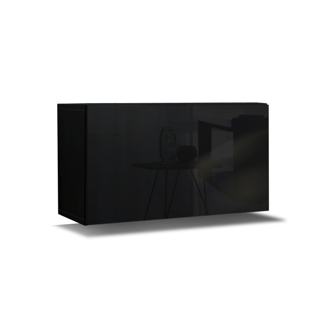 Set di mobili da soggiorno neri sospesi collezione CEPTO II 256cm, 6 porte, 4 ripiani, led, modulari.