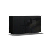 Set di mobili da soggiorno neri sospesi collezione CEPTO III 256cm, 8 porte, 8 scaffali, led, modulari.