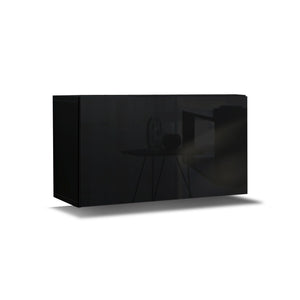 Set di mobili da soggiorno neri sospesi collezione CEPTO XVI 249cm, 8 pezzi, modulari.