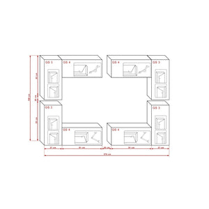 Set di mobili da soggiorno neri sospesi collezione CEPTO XX 276cm, 8 pezzi, con LED, modulari.