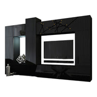 Set di mobili da soggiorno neri sospesi collezione CEPTO XXII. 273cm, 10 pezvi, led, modulari.