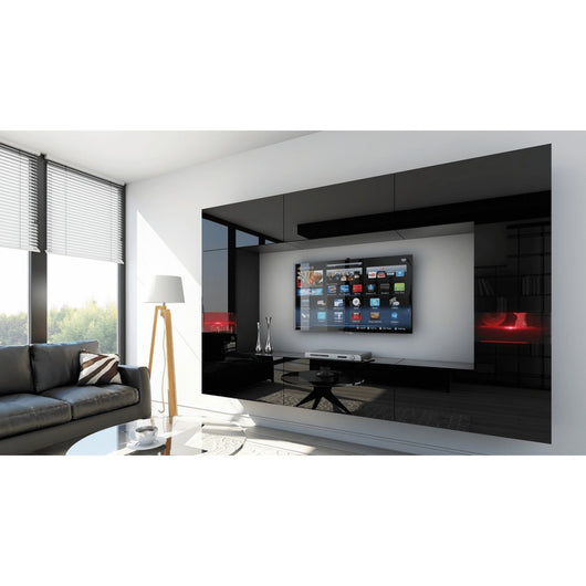 Set di mobili da salotto nero, sospesi collezione CEPTO XXIX. 249cm, 8 pezzi, con LED, modulari.