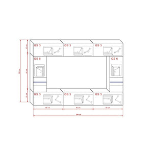 Set di mobili da salotto nero, sospesi collezione CEPTO XXIX. 249cm, 8 pezzi, con LED, modulari.