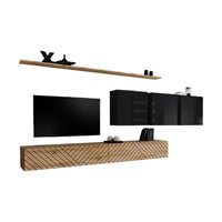 Set di mobili da soggiorno SWITCH VII – Quercia Wotan &amp Nero lucido – Design moderno – 340 cm