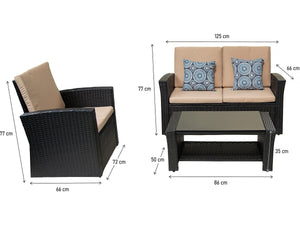 Set di mobili da giardino "Ilana" - 4 pezzi - Vimini - Nero