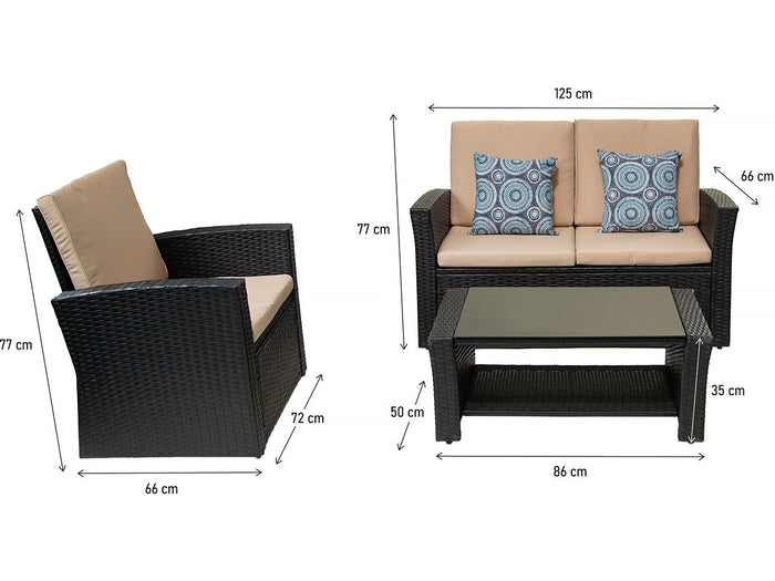 Set di mobili da giardino "Ilana" - 4 pezzi - Vimini - Nero