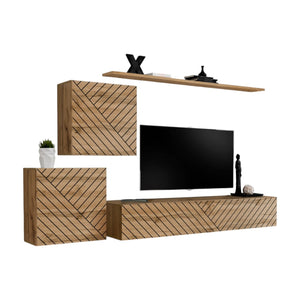 Set di mobili da soggiorno design SWITCH V, colore quercia wotan con finiture fresate.