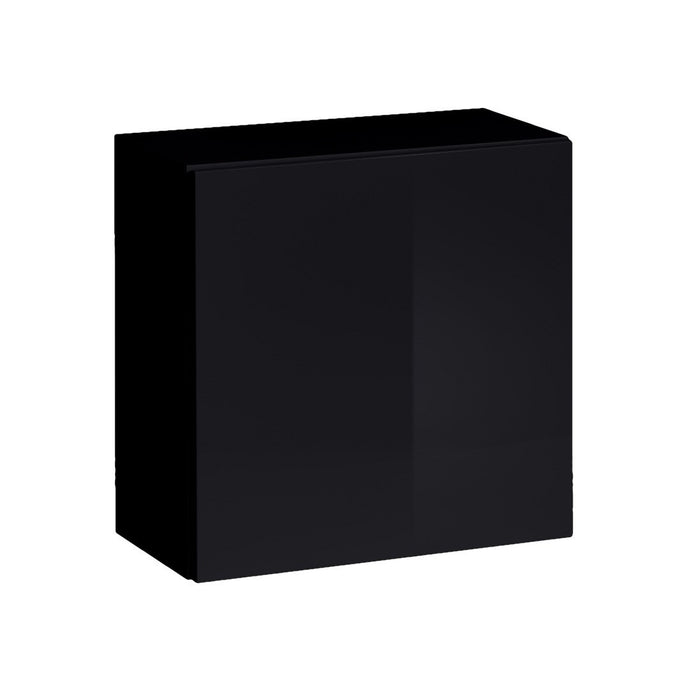 Set di mobili da salotto design SWITCH V, colori nero e rovere. Finiture in nero lucido e rovere fresato.