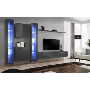 Set di mobili da parete design per soggiorno. Collezione SWITCH XVI, colore grigio lucido.