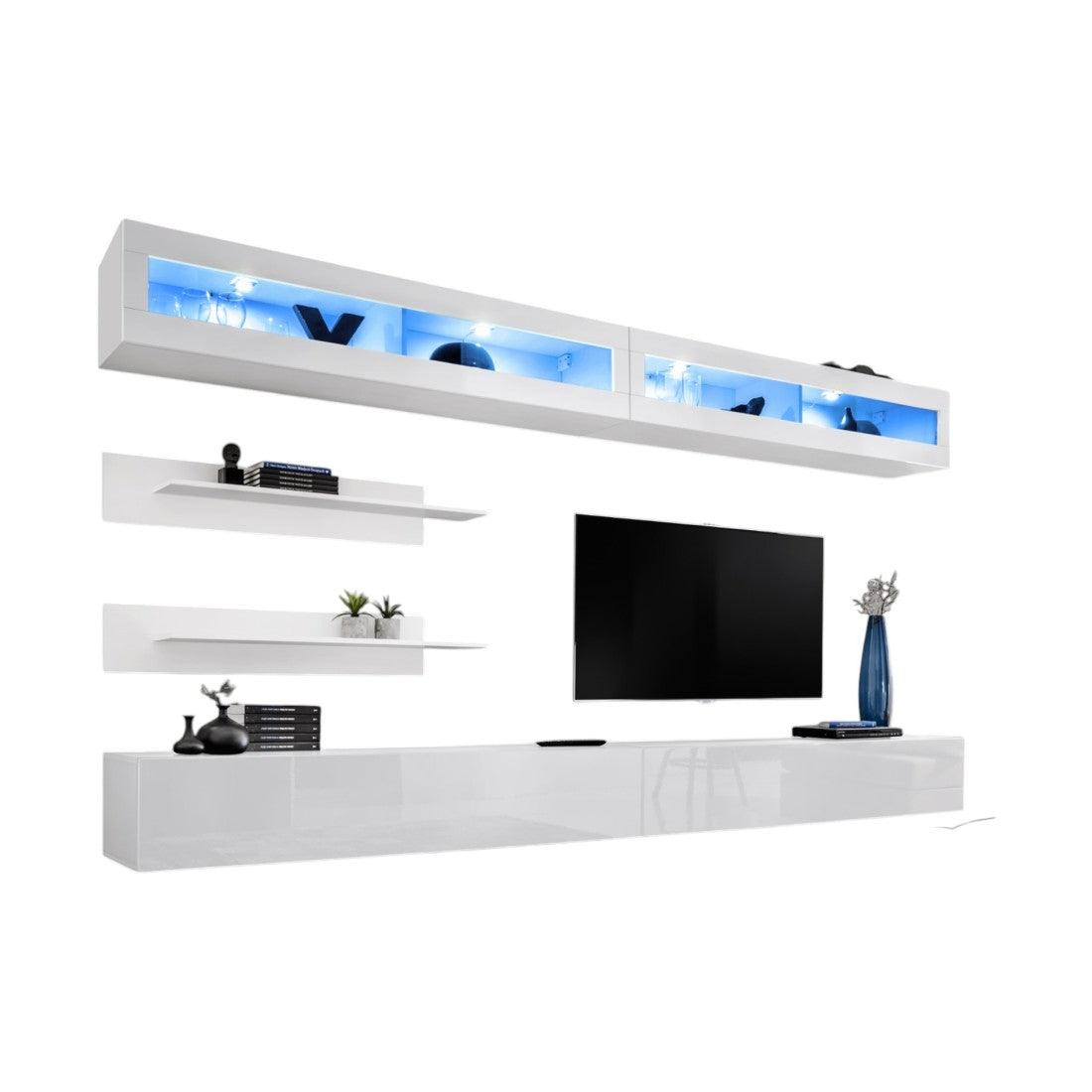Set di mobili sospesi con LED della collezione FLY. Colore bianco.