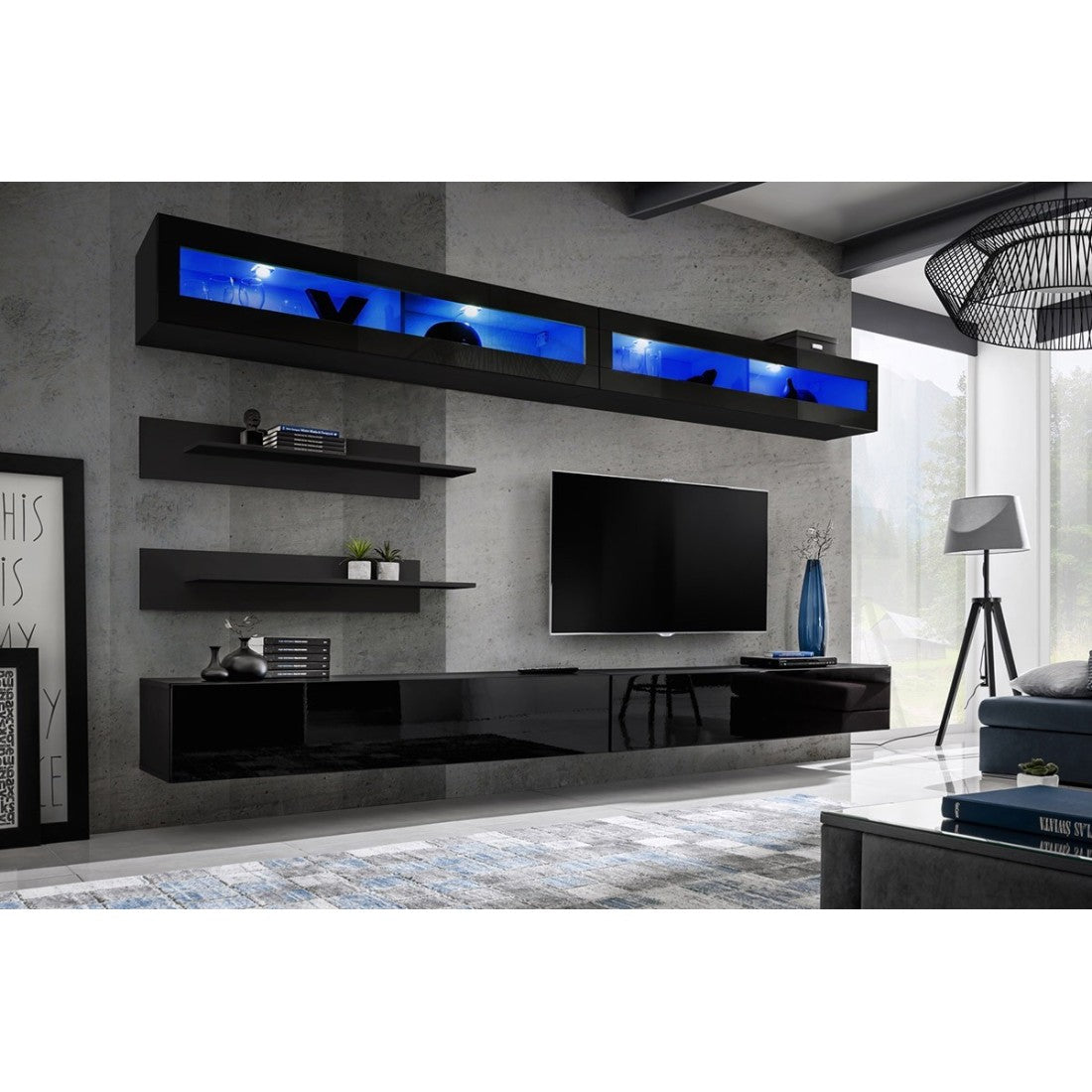 Set di mobili sospesi con LED collezione FLY. Colore nero.