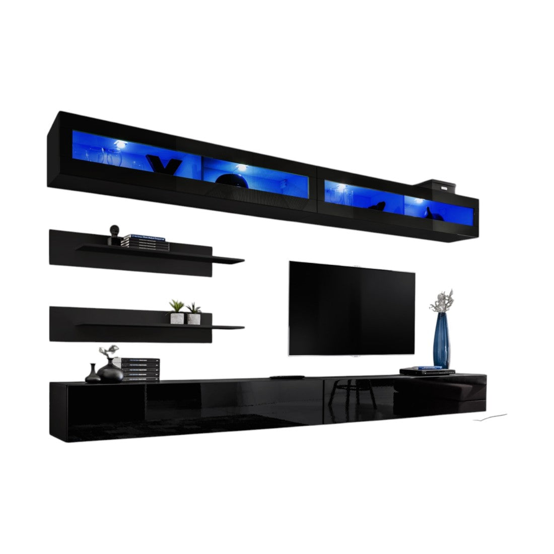 Set di mobili sospesi con LED collezione FLY. Colore nero.