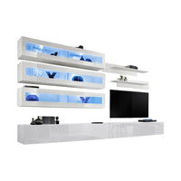 Set di mobili sospesi con LED della collezione FLY J2. Colore bianco.