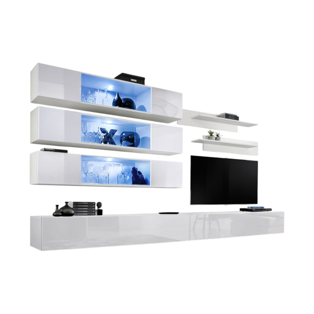 Set di mobili sospesi con LED della collezione FLY J3. Colore bianco.