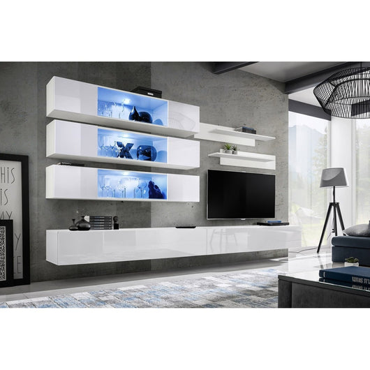 Set di mobili sospesi con LED della collezione FLY J3. Colore bianco.