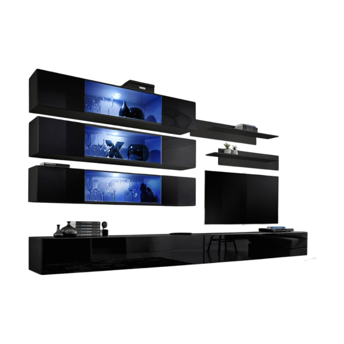 Set di mobili sospesi con LED della collezione FLY J3. Colore nero.