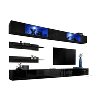 Set di mobili sospesi con LED di colore nero. Collezione FLY