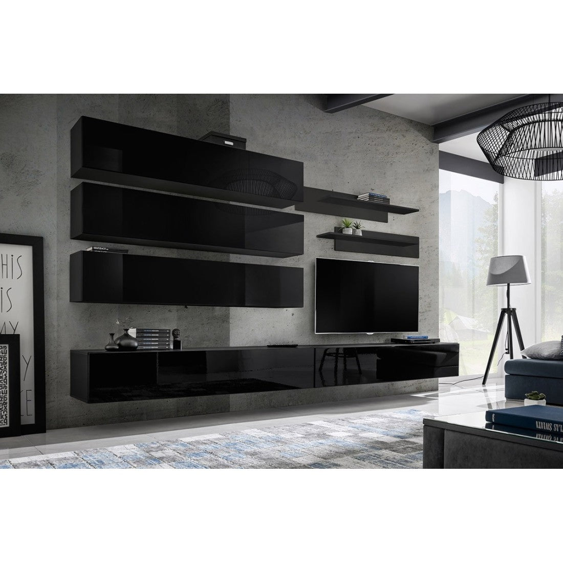 Set di mobili sospesi collezione FLY J1. Colore nero.