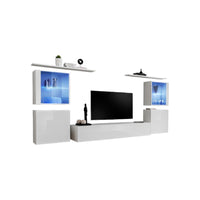 Set di mobili sospesi design per soggiorno collezione SWITCH XIV, colore bianco lucido.