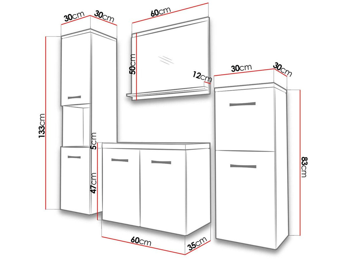 Set da bagno "Malo" - 4 pezzi - Grigio