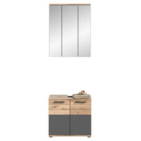 Set da bagno: mobile sottolavabo + mobiletto con specchi - Grigio antracite e rovere chiaro - SELMA