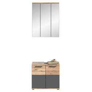 Set da bagno: mobile sottolavabo + mobiletto con specchi - Grigio antracite e rovere chiaro - SELMA