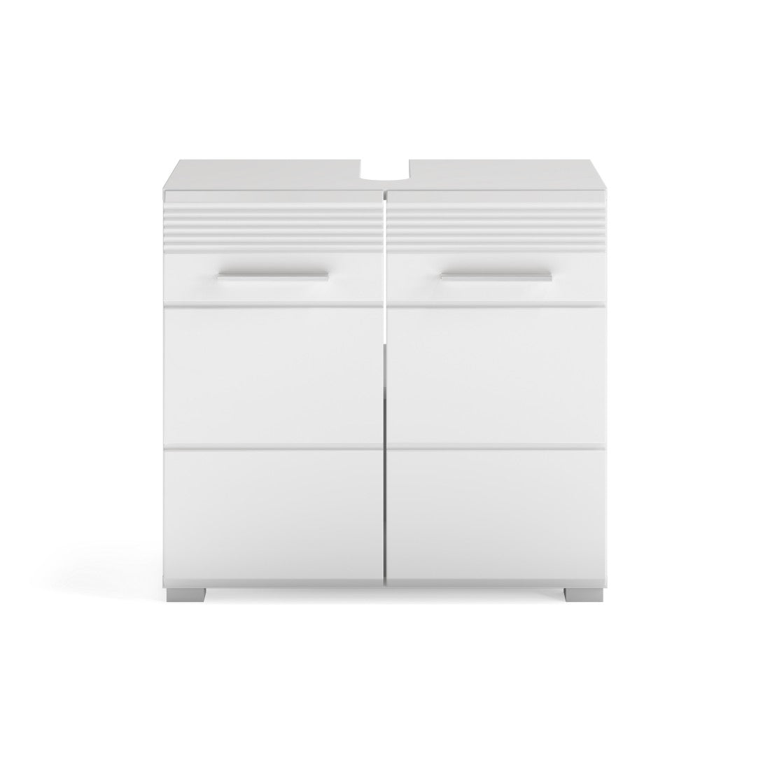 Set da bagno: mobile sotto lavabo + mobiletto con specchio – Bianco lucido – KLEANKIN