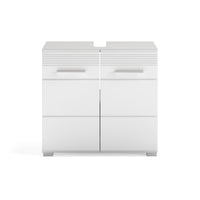 Set da bagno: mobile sotto lavabo + mobiletto con specchio – Bianco lucido – KLEANKIN