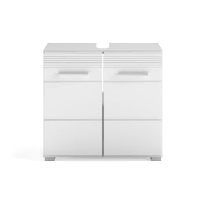 Set da bagno: mobile sotto lavabo + mobiletto con specchio – Bianco lucido – KLEANKIN