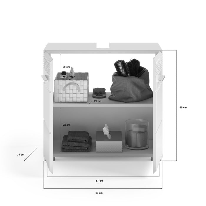 Set da bagno: mobile sotto lavabo + mobiletto con specchio - Bianco lucido - KLEANKIN