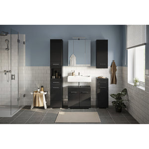 Set per il bagno: mobile sottolavabo - Nero lucido - KLEANKIN