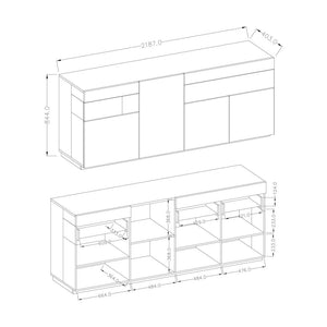 Set da salotto con vetrina e buffet collezione KILES. Colori grigio antracite e rovere.
