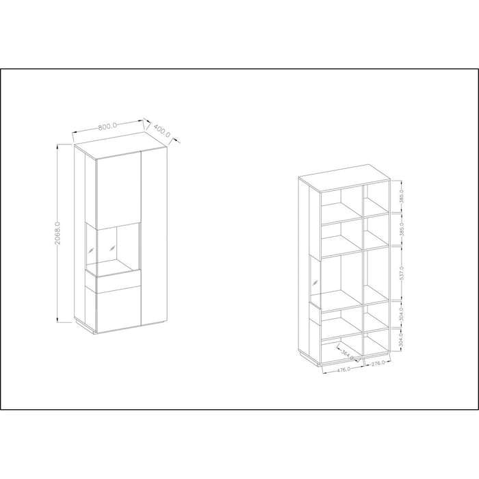 Set da salotto con vetrina e buffet collezione KILES. Colori grigio antracite e rovere.