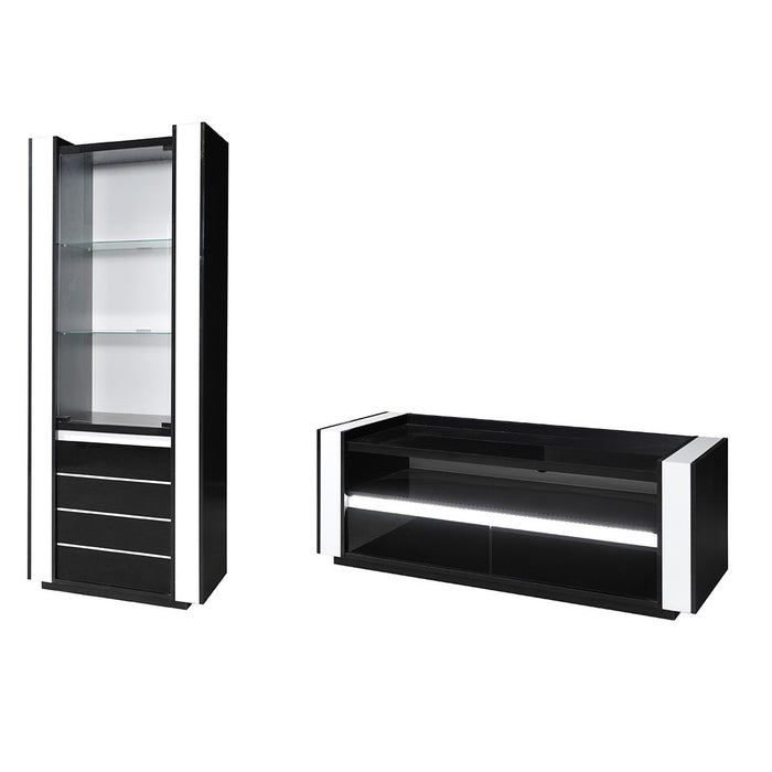 Set LINA nero e bianco: vetrina e mobile TV con LED