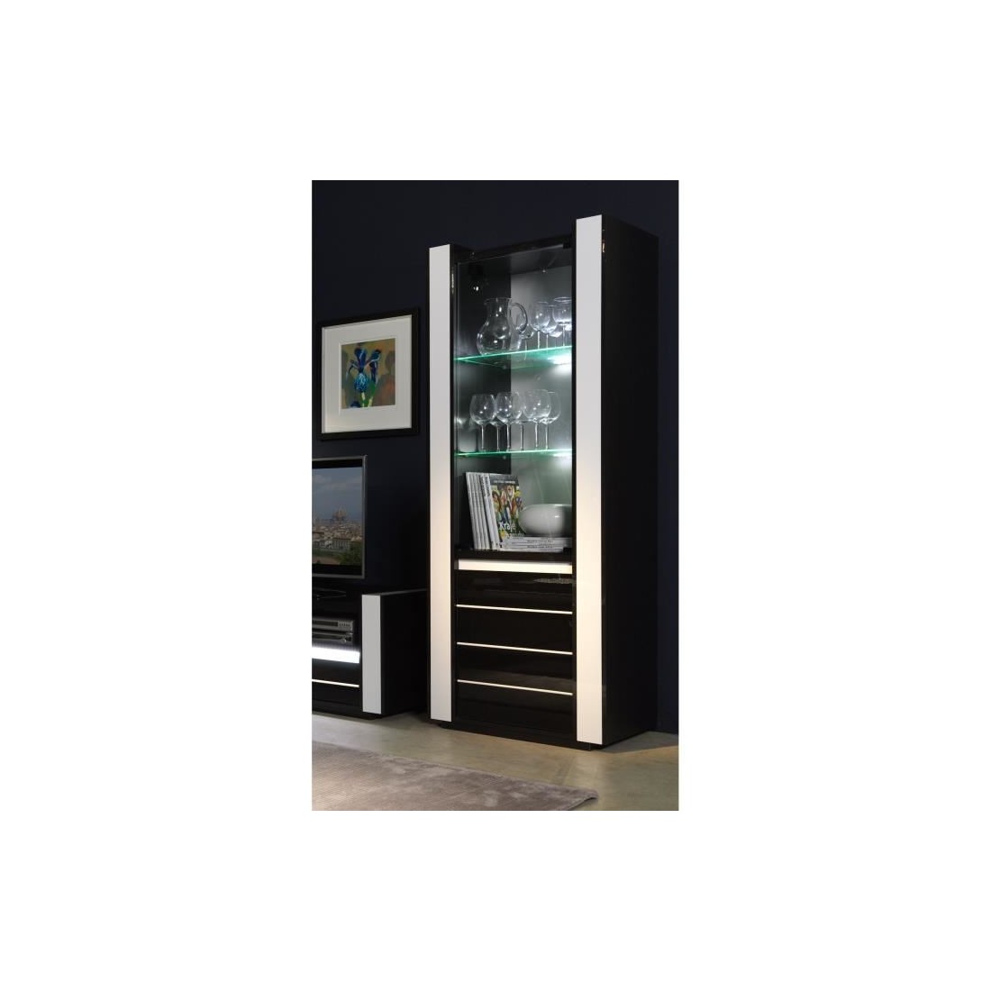 Set LINA nero e bianco: vetrina e mobile TV con LED