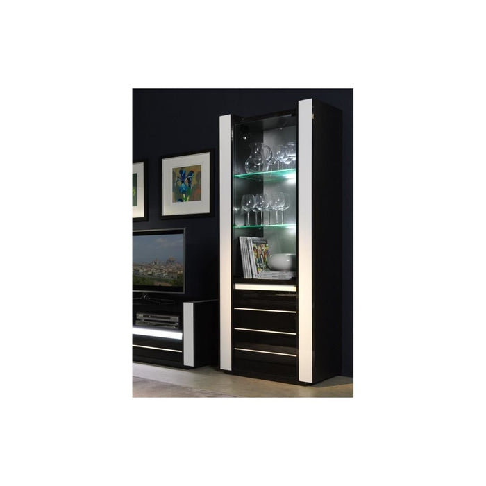 Set LINA nero e bianco con vetrine, tavolino e mobile TV + LED