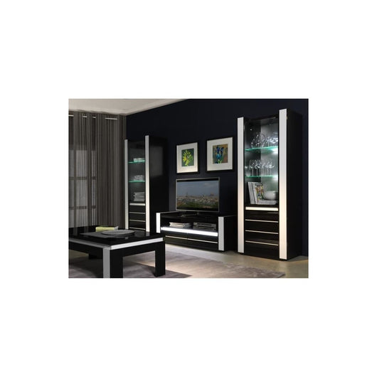Set LINA nero e bianco con vetrine, tavolino e mobile TV + LED
