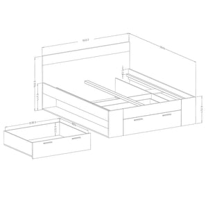 Set Letto 160x200 più Comodini collezione EOS. Colore rovere scuro e nero.