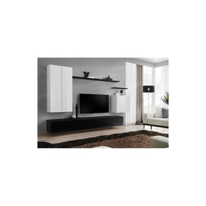 Set di mobili da salotto collezione SWITCH II design, colori bianco e nero lucido.