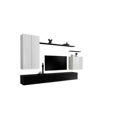 Set di mobili da salotto collezione SWITCH II design, colori bianco e nero lucido.