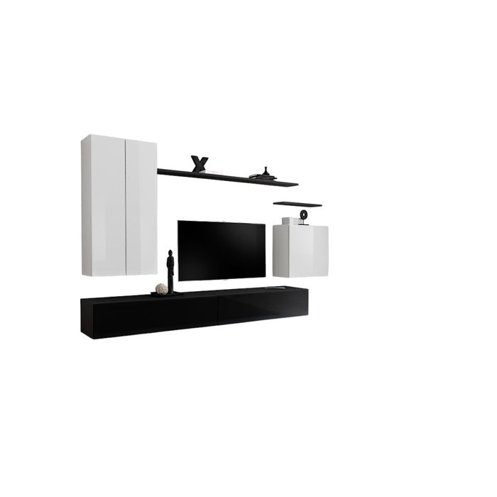 Set di mobili da salotto collezione SWITCH II design, colori bianco e nero lucido.