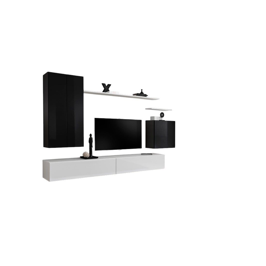 Set mobile soggiorno collezione SWITCH II design, colori nero e bianco lucido.