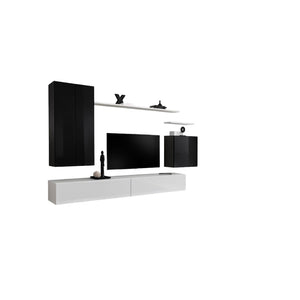 Set mobile soggiorno collezione SWITCH II design, colori nero e bianco lucido.