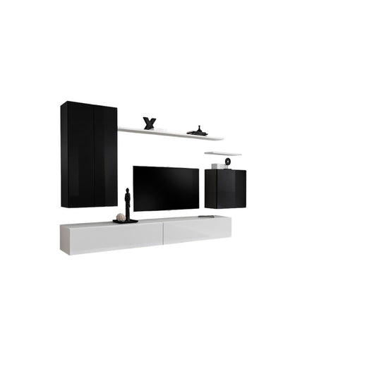 Set mobile soggiorno collezione SWITCH II design, colori nero e bianco lucido.