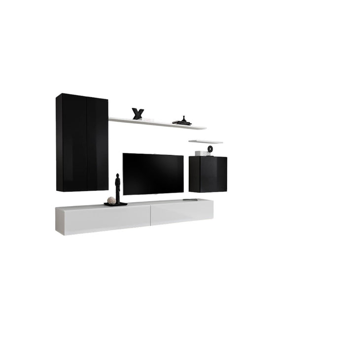 Set mobile soggiorno collezione SWITCH II design, colori nero e bianco lucido.