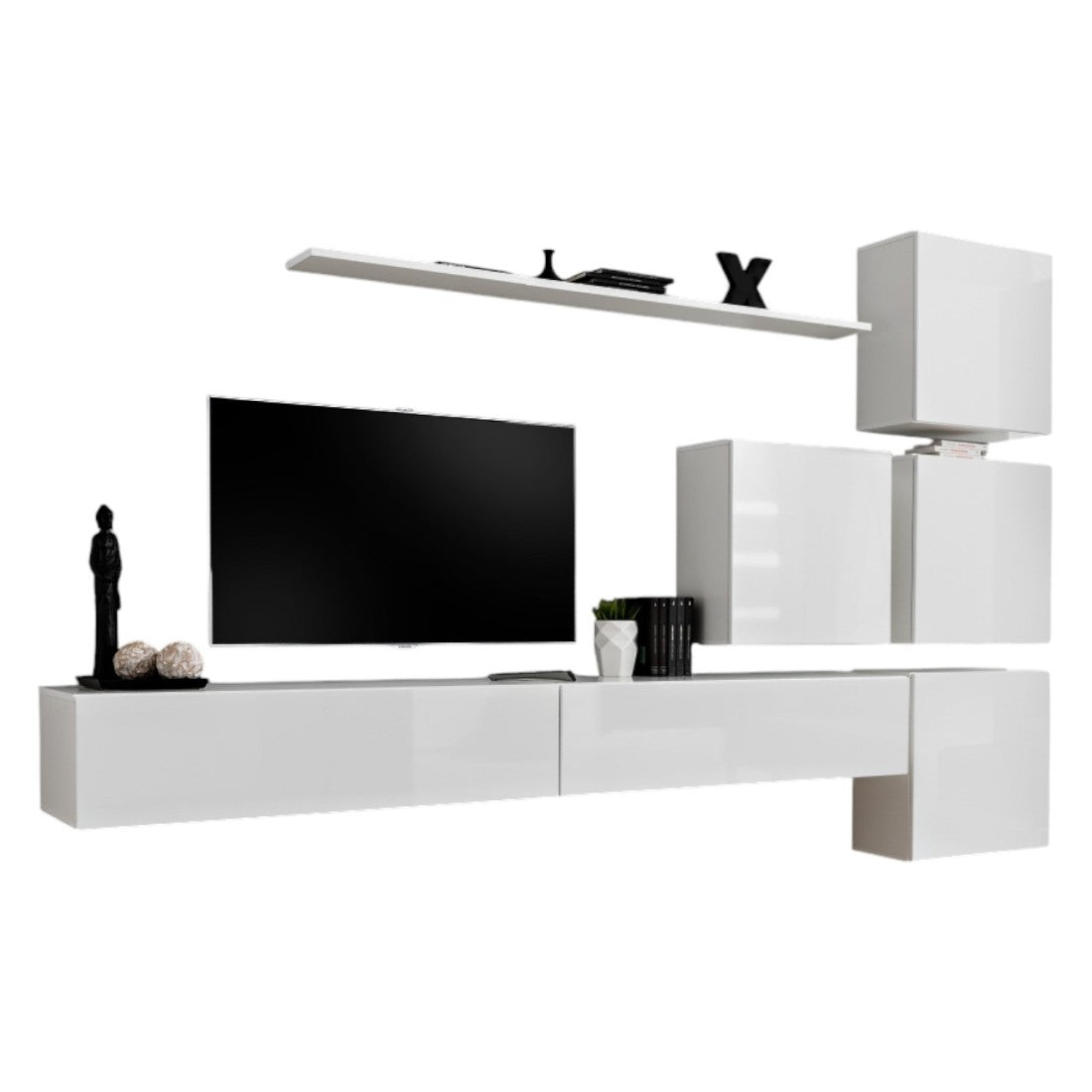 Set di mobili da salotto murali SWITCH IX design, colore bianco lucido.