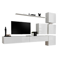 Set di mobili da salotto murali SWITCH IX design, colore bianco lucido.