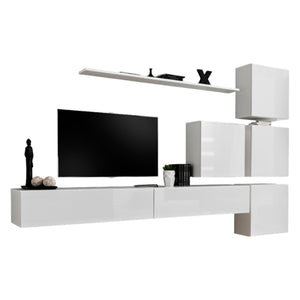 Set di mobili da salotto murali SWITCH IX design, colore bianco lucido.
